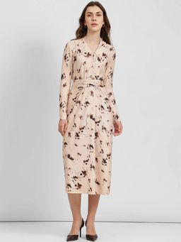 FableStreet - Peach Floral Wrap Bodycon Dress