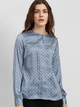 FableStreet - Blue Satin Knife Pleat Top