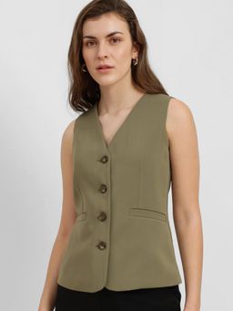 FableStreet - Olive V Neck Waistcoat