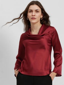 FableStreet - Red Satin Cowl Neck Top