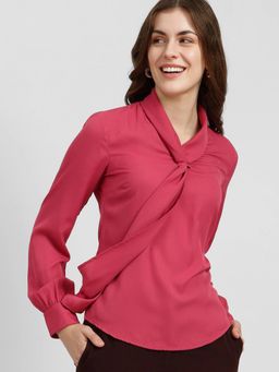FableStreet - Pink Tie Up Neck Top