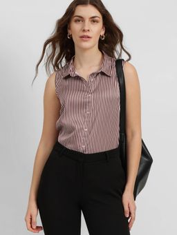 FableStreet - Dusty Pink Satin Striped Top