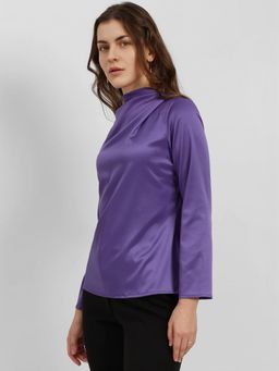 FableStreet - Purple Satin Cowl Top
