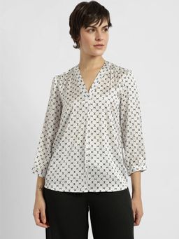 FableStreet - White Satin V Neck Top