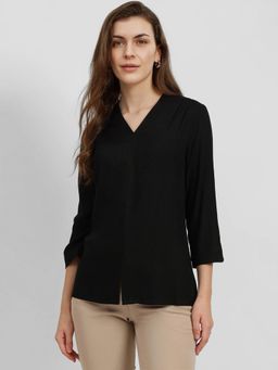 FableStreet - Black V-Neck Top