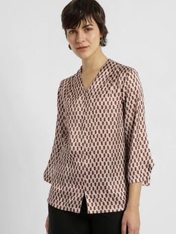 FableStreet - Brown Satin Cutout Detail Top