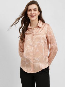FableStreet - Peach Satin Printed Shirt