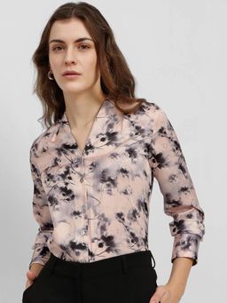 FableStreet - Peach Satin Pleated Floral Shirt