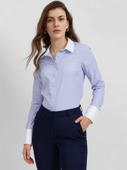 FableStreet - Blue Cotton Contrast Detail Shirt