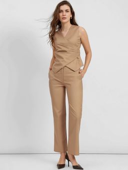 FableStreet - Beige Solid Straight Fit Co-Ord Set