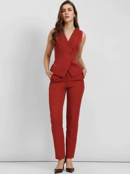 FableStreet - Red Solid Straight Fit Co-Ord Set