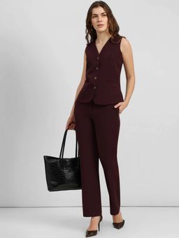 FableStreet - Wine Solid Straight Fit Co-Ord Set