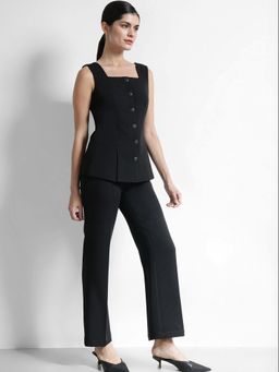 FableStreet - Top and Straight Fit Trousers Co-Ord Set - Black