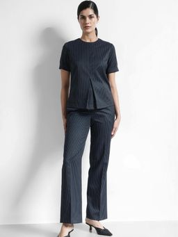FABLE STREET - Top and Straight Fit Trousers Co-Ord Set - Navy Blue