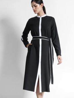 FableStreet - Fit And Flare Shirt Dress With Belt - Black