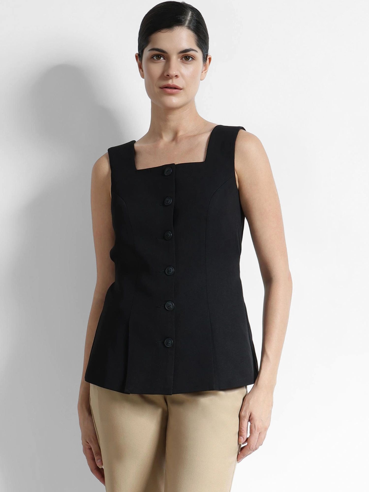 fable street Black Square Neck Waistcoat Top-picture-23