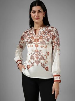 FableStreet - Satin Floral Top - Off White