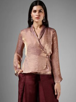 FableStreet - V-Neck Tie-Up Top - Mauve