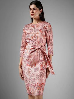 FableStreet - Satin Tie-Up Dress - Peach