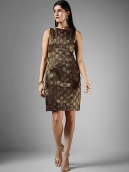 FableStreet - Brocade Shift Dress - Black