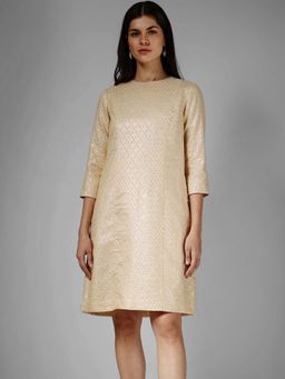 FableStreet - Brocade A-Line Dress - Beige
