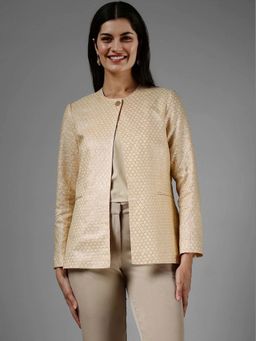 FableStreet - Round Neck Woven Jacket with Cami - Beige