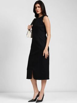 FableStreet - Black Denim Bodycon Midi Dress
