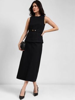 FableStreet - Black Denim Solid Co-Ord Set