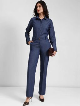 FableStreet - Navy Blue Denim Solid Co-Ord Set