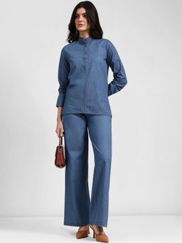 FableStreet - Solid Denim Blue Co-Ord Set