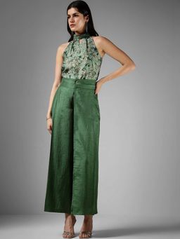 FableStreet - Green Printed Silk Co-Ord Set