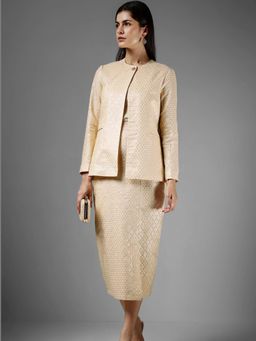 FableStreet - Beige Self Design Co-Ord Set