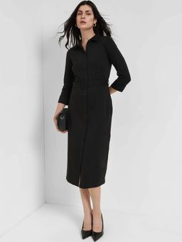 FableStreet - Black Cotton Shirt Dress with Belt