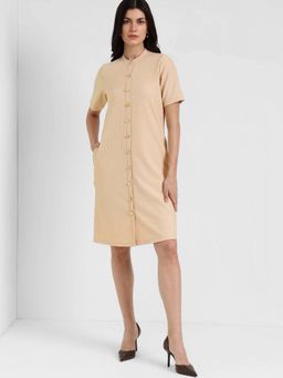 FableStreet - Off White Round Neck Shift Dress