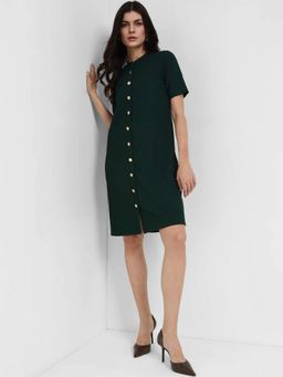FableStreet - Green Round Neck Shift Dress