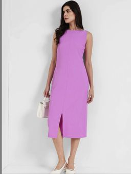FableStreet - Purple Boat Neck Sheath Dress