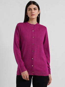 FableStreet - LivSoft Crew Neck Cardigan - Purple