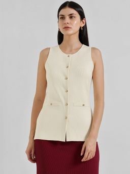 FableStreet - Ultra LivSoft Sleeveless Waistcoat Cardigan - Off White