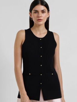 FableStreet - Ultra LivSoft Sleeveless Waistcoat Cardigan - Black