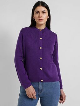 FableStreet - LivSoft Crew Neck Cardigan- Purple