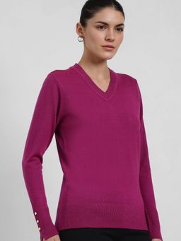 FableStreet - LivSoft V-Neck Sweater - Fuchsia