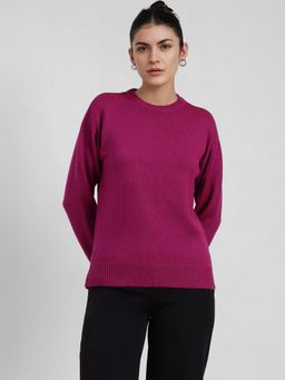 FableStreet - LivSoft Round Neck Sweater - Fuchsia