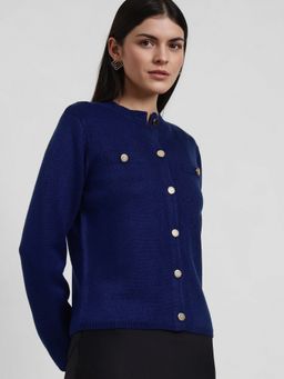 FableStreet - LivSoft Round Neck Cardigan - Navy Blue