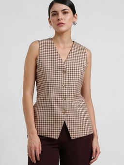 FableStreet - Checks Gingham Waistcoat - Beige