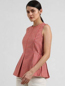 FableStreet - Cotton Gingham Peplum Top - Rust