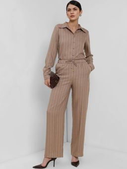 FableStreet - Striped Shirt Co-Ord - Beige