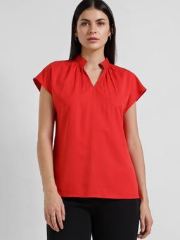 FableStreet - Mandarin Collar Top - Red