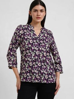 FableStreet - Floral V-Neck Top - Purple