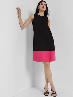 FableStreet - Cotton Colourblocked A-Line Dress - Black