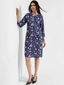 FableStreet - Floral Shift Dress - Blue - Navy Blue